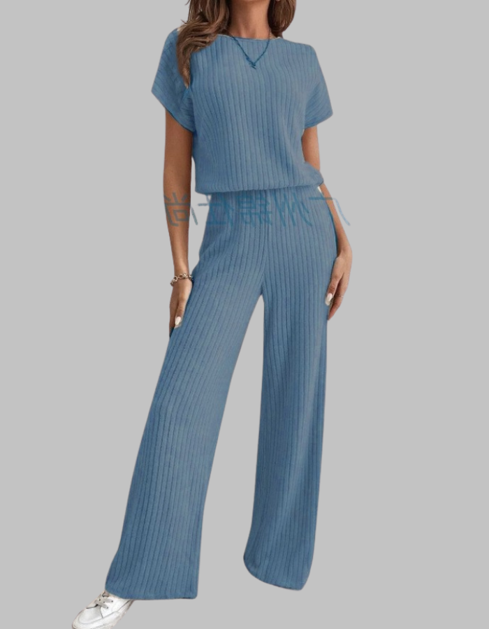 Casual Short Sleeve Top And Trousers Set Stylish For Women | Elamirae