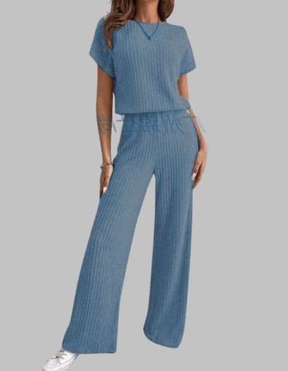 Casual Short Sleeve Top And Trousers Set Stylish For Women | Elamirae