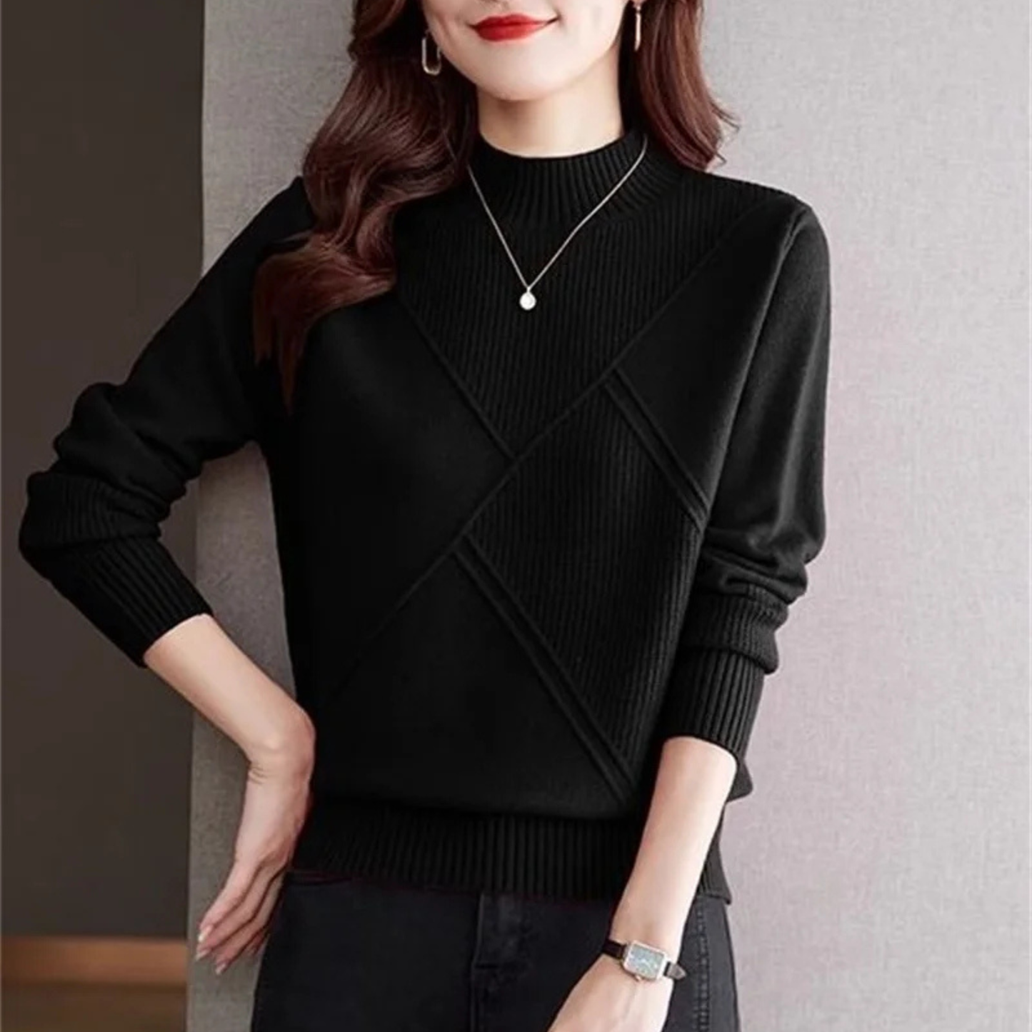 Ribbed Mock Neck Sweater Cozy For Women | Elowenna