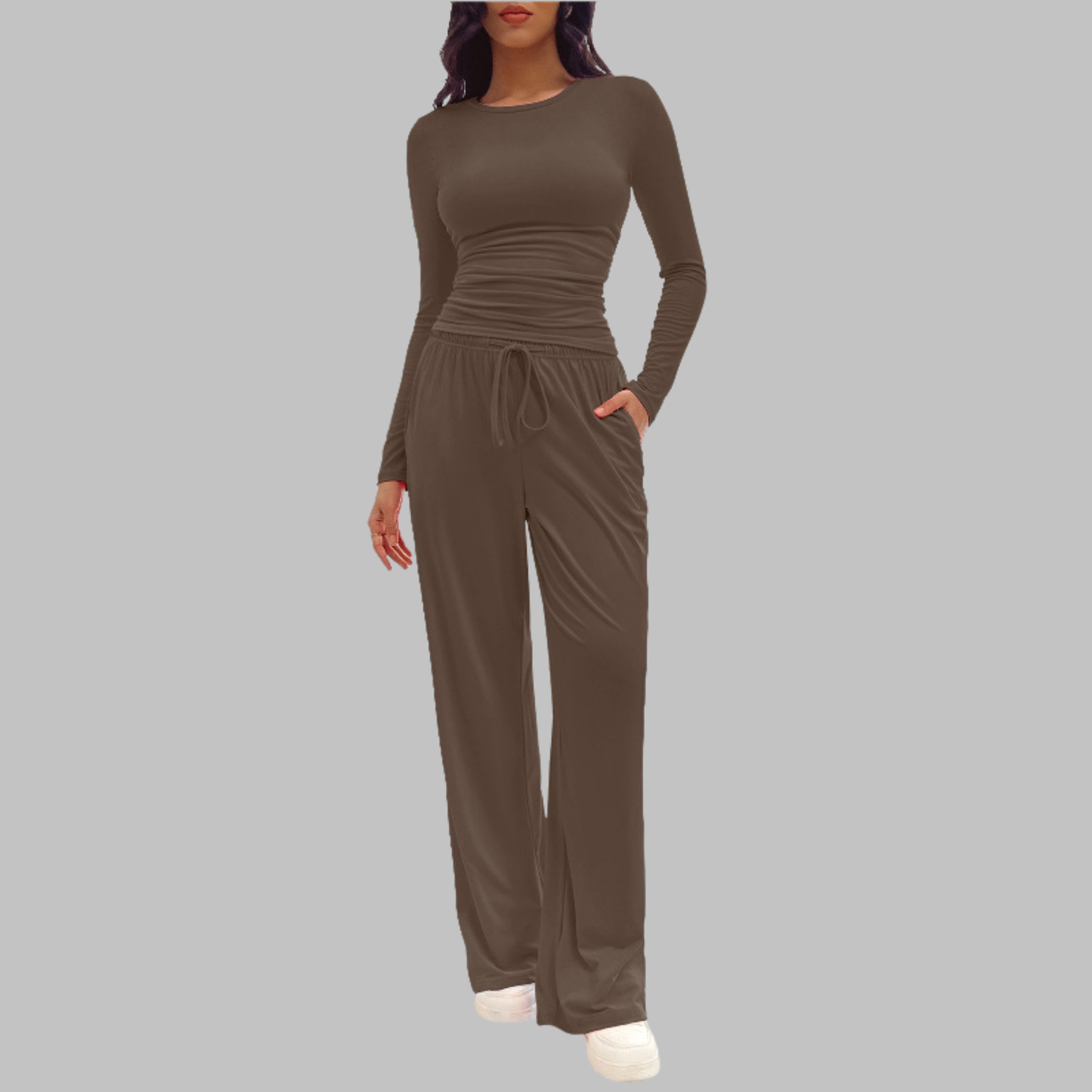 Casual Long Sleeve Top And Wide Leg Trousers Set Stylish For Women | Virella
