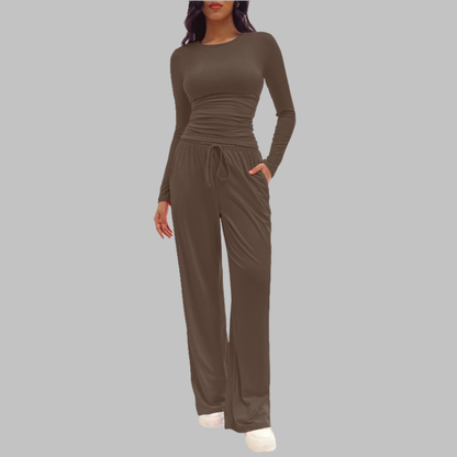 Casual Long Sleeve Top And Wide Leg Trousers Set Stylish For Women | Virella