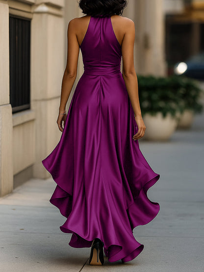 Glamorous satin halter evening gown for women - 18