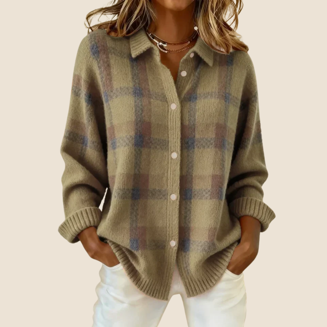 Retro Check Button Sweater Cozy For Women | Elodie