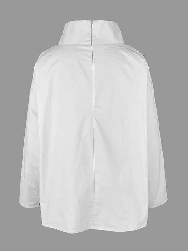 Long-sleeve loose solid high-neck everyday top for women - 10