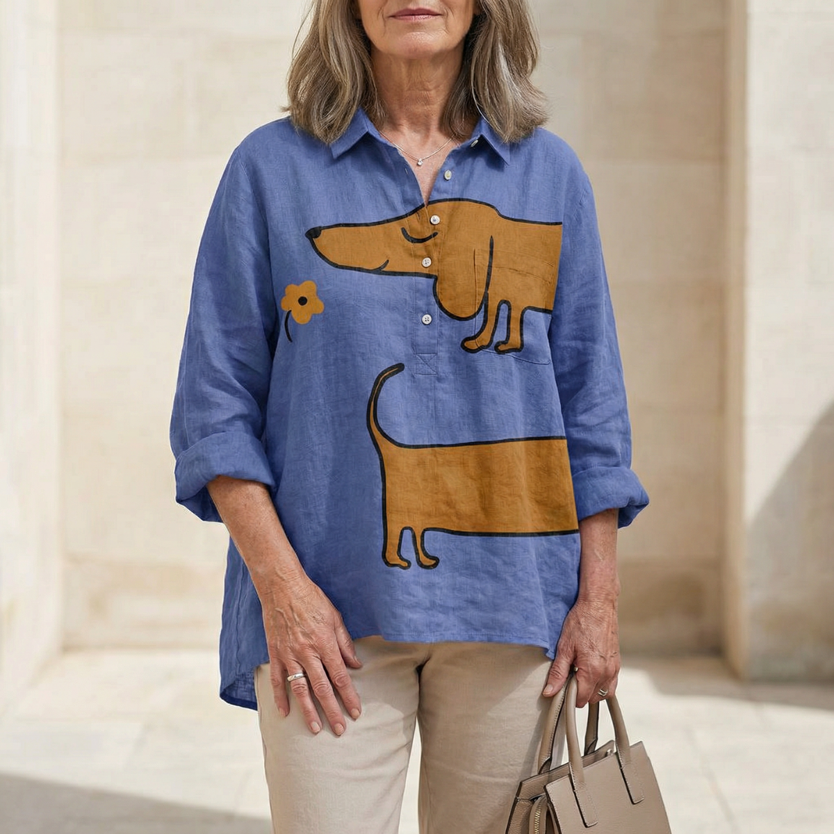Artistic printed button-up blouse for women | Audrey -2