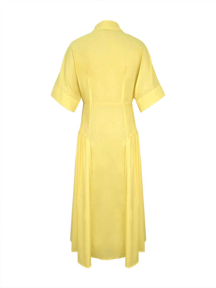 Short-sleeve loose pleated lapel midi shirt dress for women - 10
