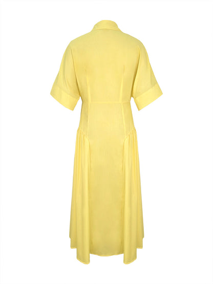 Short-sleeve loose pleated lapel midi shirt dress for women - 10