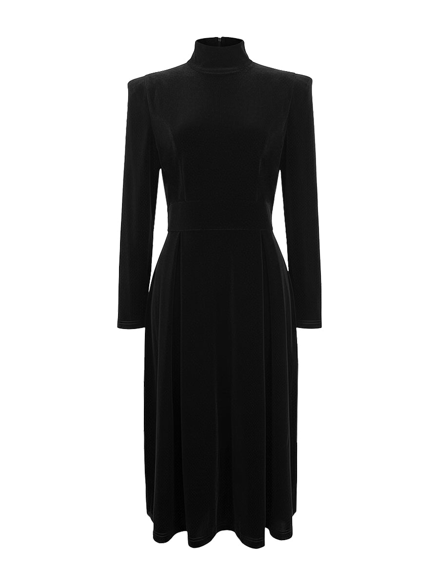 Long-sleeve skinny solid high-neck midi dress for women - 4