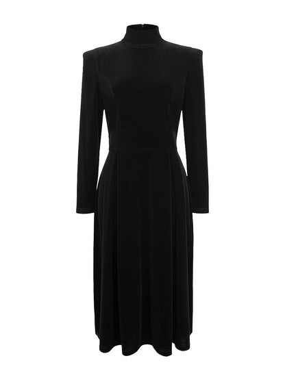 Long-sleeve skinny solid high-neck midi dress for women - 4