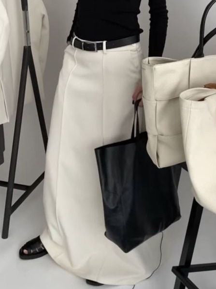 Stylish H-line solid-colour midi skirt for women - 11