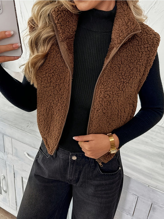 Stylish sleeveless teddy fleece gilet for women | Delia -1