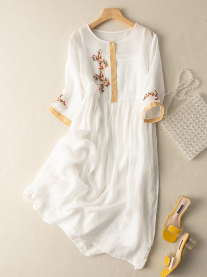 Embroidered ethnic cotton-linen maxi dress for women | Zara - 3