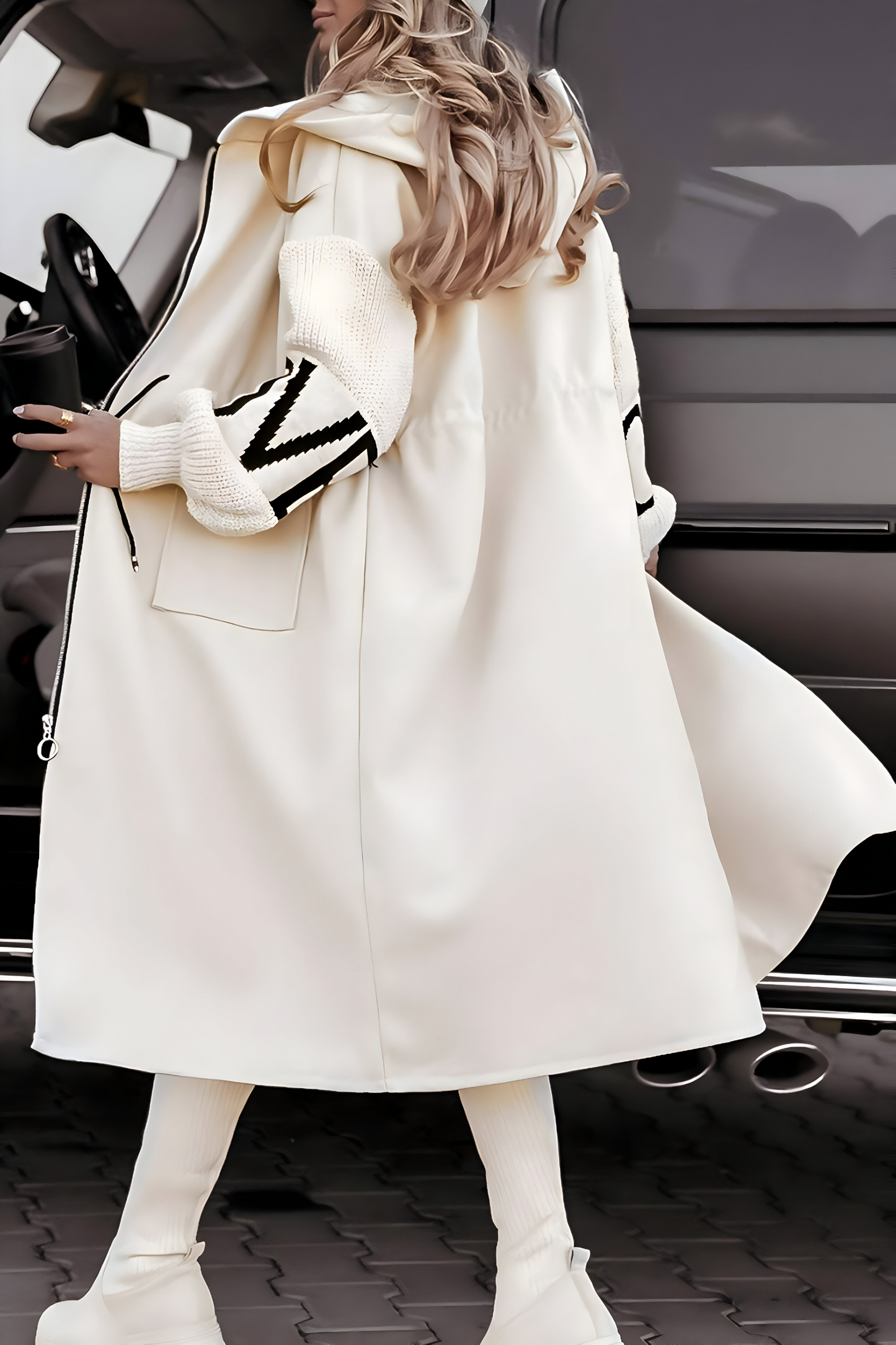 Chic knitted sleeve hooded casual jacket for women | Peggy -2