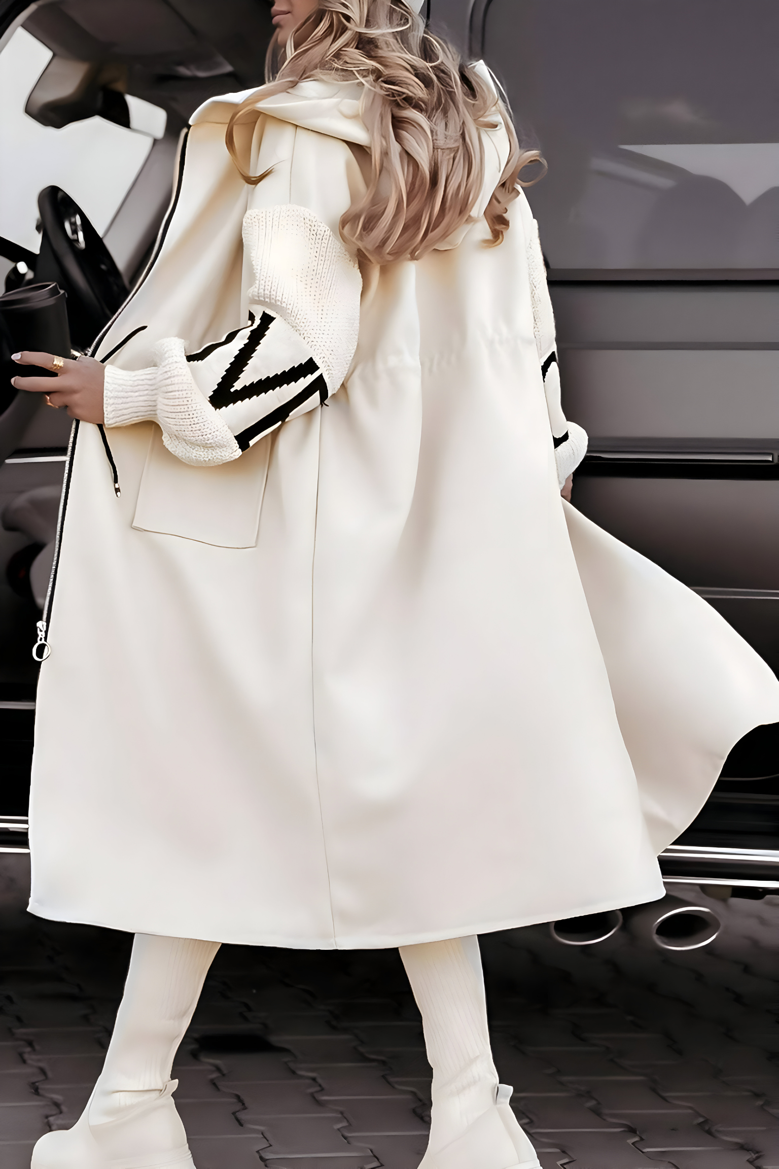 Chic knitted sleeve hooded casual jacket for women | Peggy -2