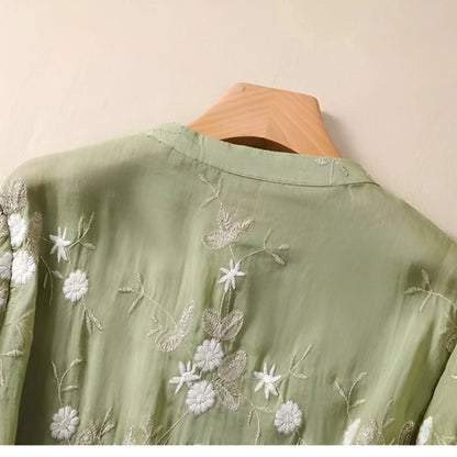 Embroidered Floral Button Blouse Chic For Women | Liora