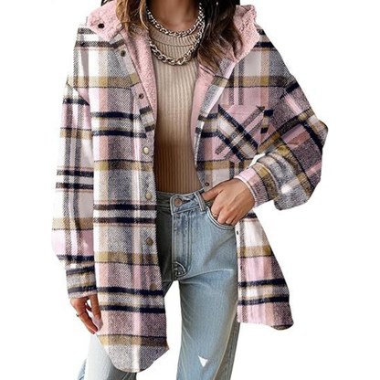 Relaxed Fit Hooded Plaid Jacket Stylish For Women | Brinley