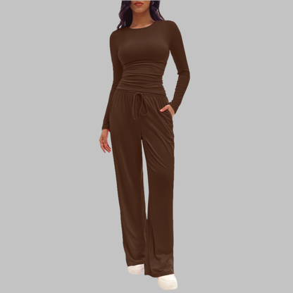 Casual Long Sleeve Top And Wide Leg Trousers Set Stylish For Women | Virella