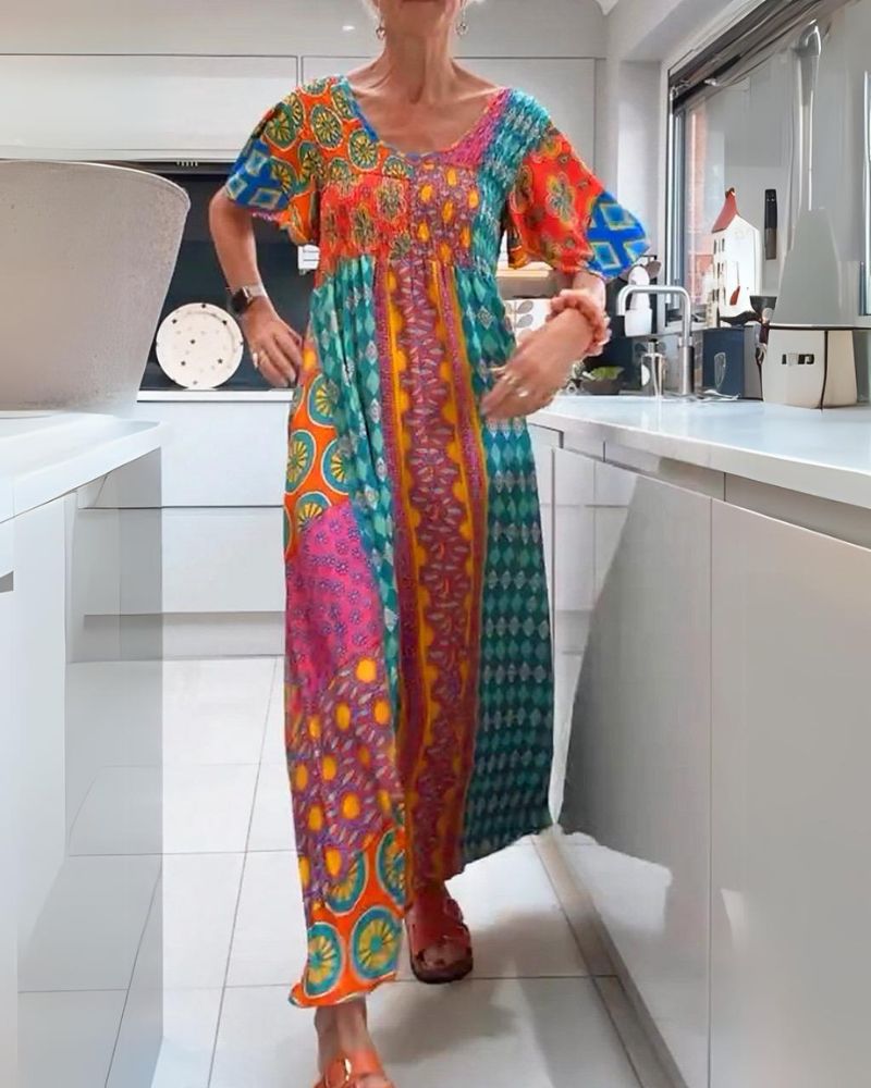 Colourful bohemian everyday casual dress for women | Corinne -1