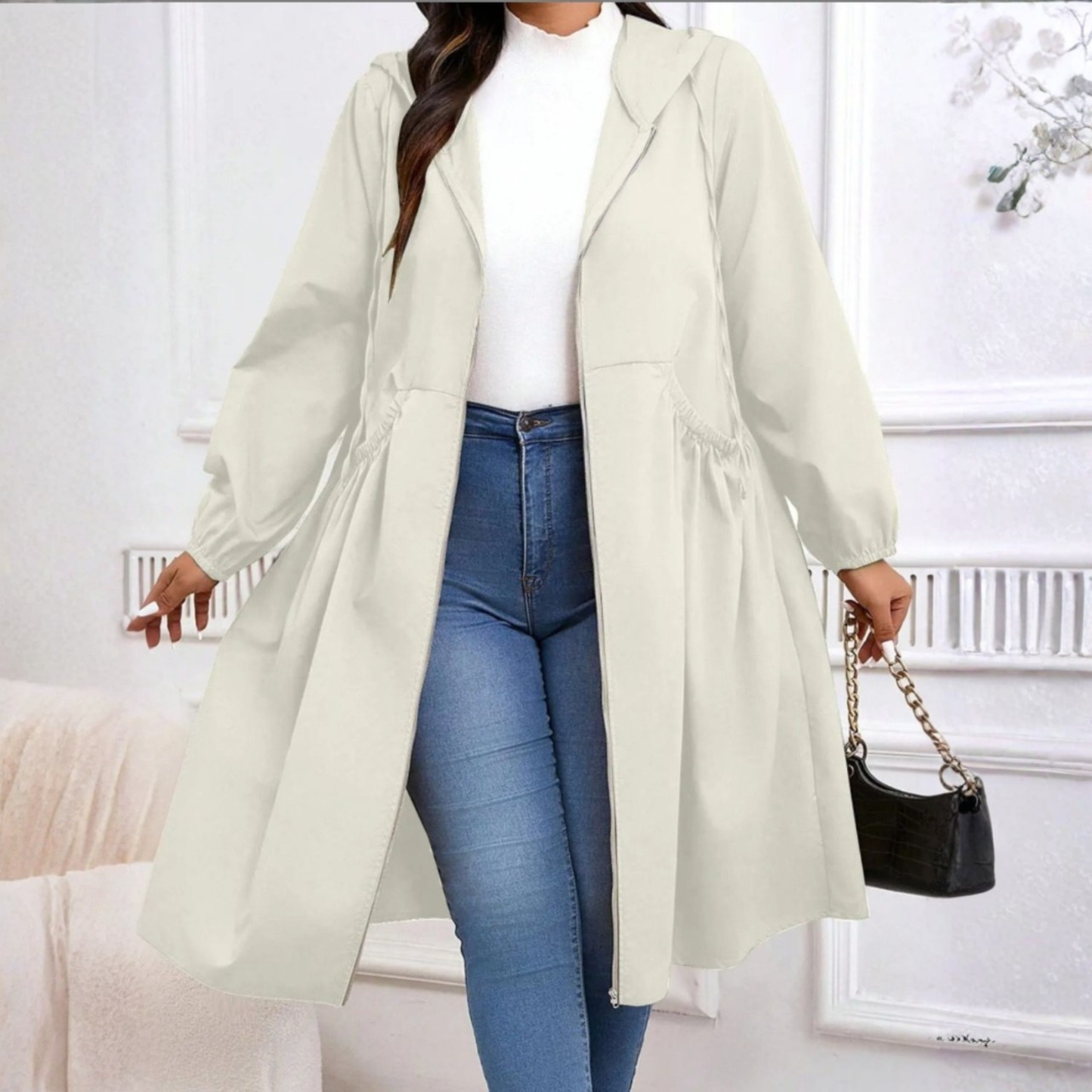 Casual Drawstring Hooded Long Coat Stylish For Women | Elvarina
