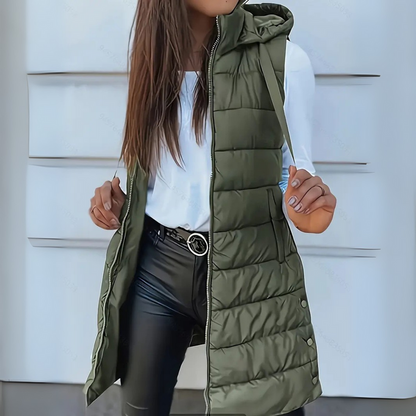 Casual Sleeveless Hooded Long Puffer Vest Stylish For Women | Elowise