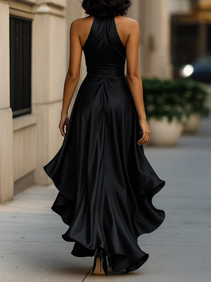 Glamorous satin halter evening gown for women - 16