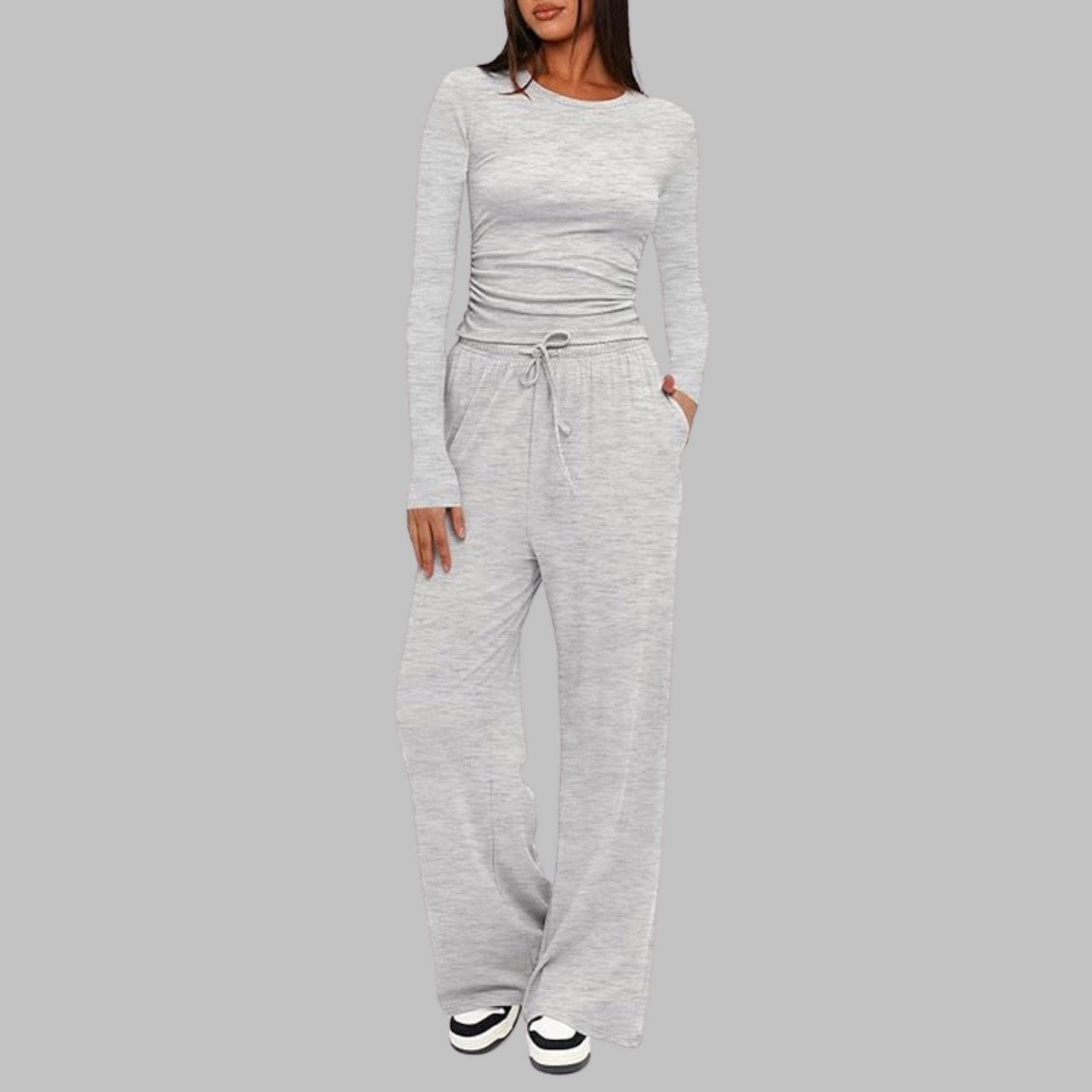 Casual Long Sleeve Top And Wide Leg Trousers Set Stylish For Women | Eloria