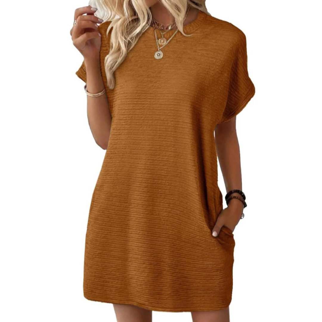 Casual Minimalist Round Neck Dress Chic For Women | Lurelle