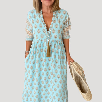 Stylish long-sleeve boho midi dress for women -1