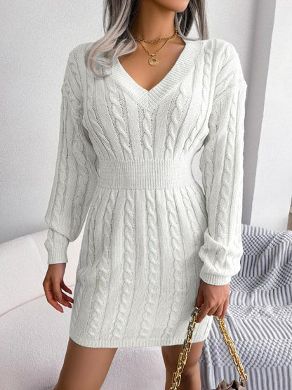 Cozy Long Sleeve V Neck Sweater Dress Chic For Women | Mirevalda