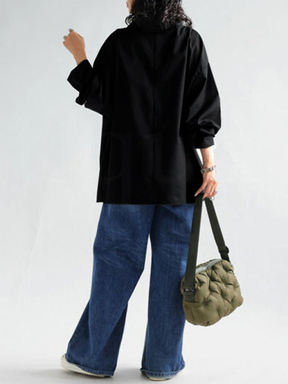 Long-sleeve loose solid high-neck everyday top for women - 6