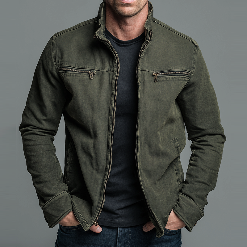 Vintage-inspired zip-up casual jacket for men | Denvera -2