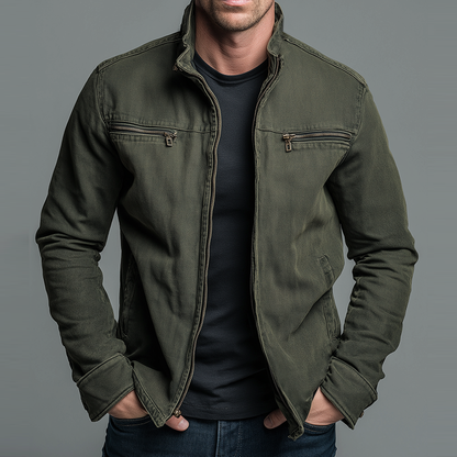 Vintage-inspired zip-up casual jacket for men | Denvera -2