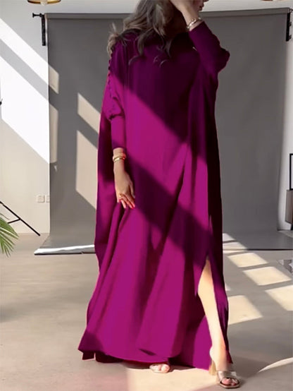 H-line loose buttoned solid-colour maxi dress for women - 9