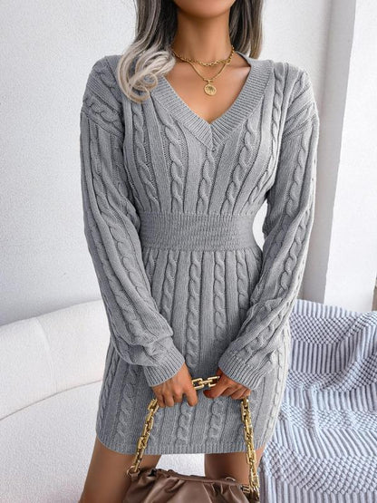 Cozy Long Sleeve V Neck Sweater Dress Chic For Women | Mirevalda