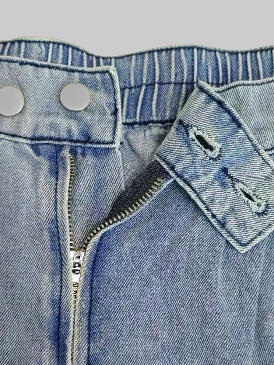 Loose buttoned zip solid denim jean trousers for women - 7