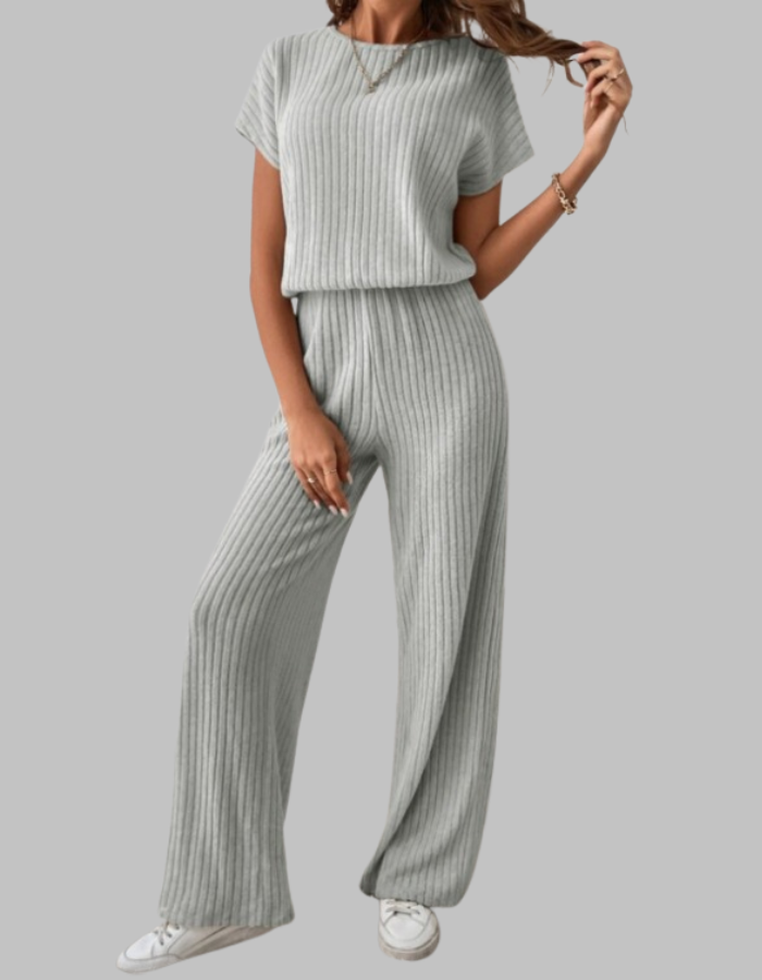 Casual Short Sleeve Top And Trousers Set Stylish For Women | Elamirae