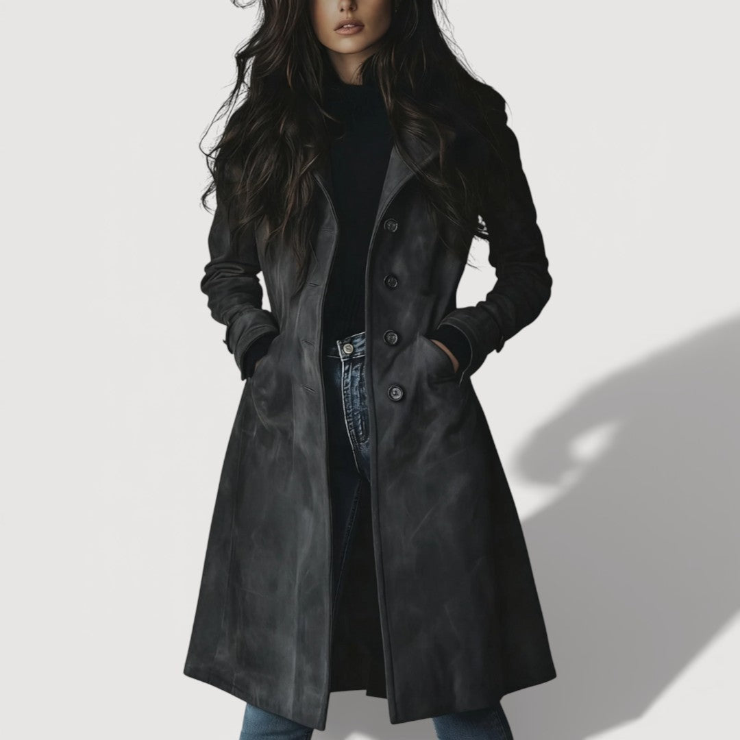 Elegant suede tailored trench coat for women | Carmen - 3