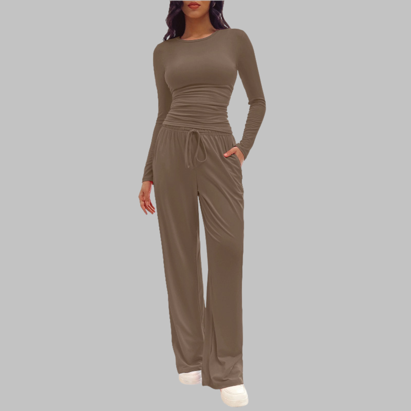 Casual Long Sleeve Top And Wide Leg Trousers Set Stylish For Women | Virella