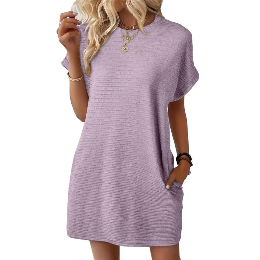 Casual Minimalist Round Neck Dress Chic For Women | Lurelle