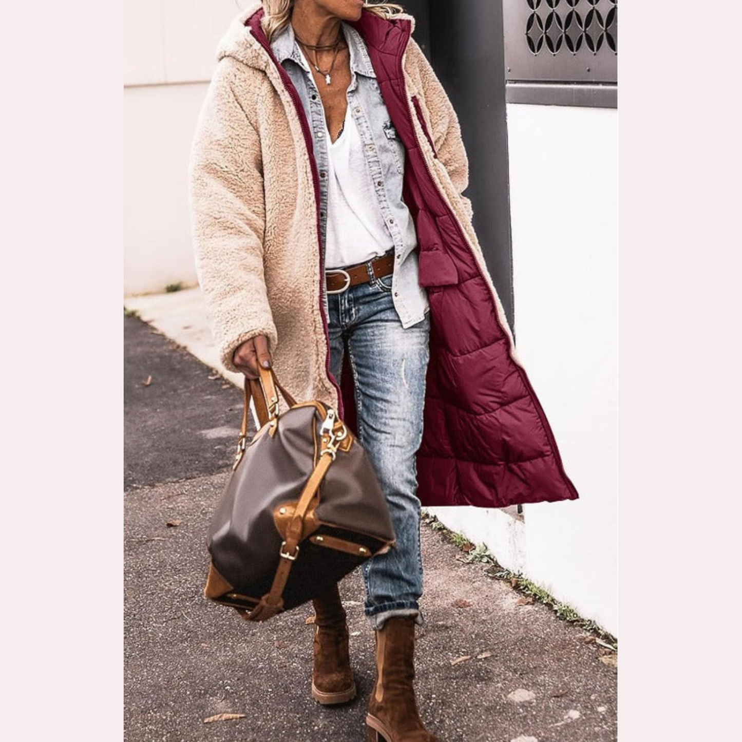 Elegant reversible everyday two-look coat for women | Amelia -13