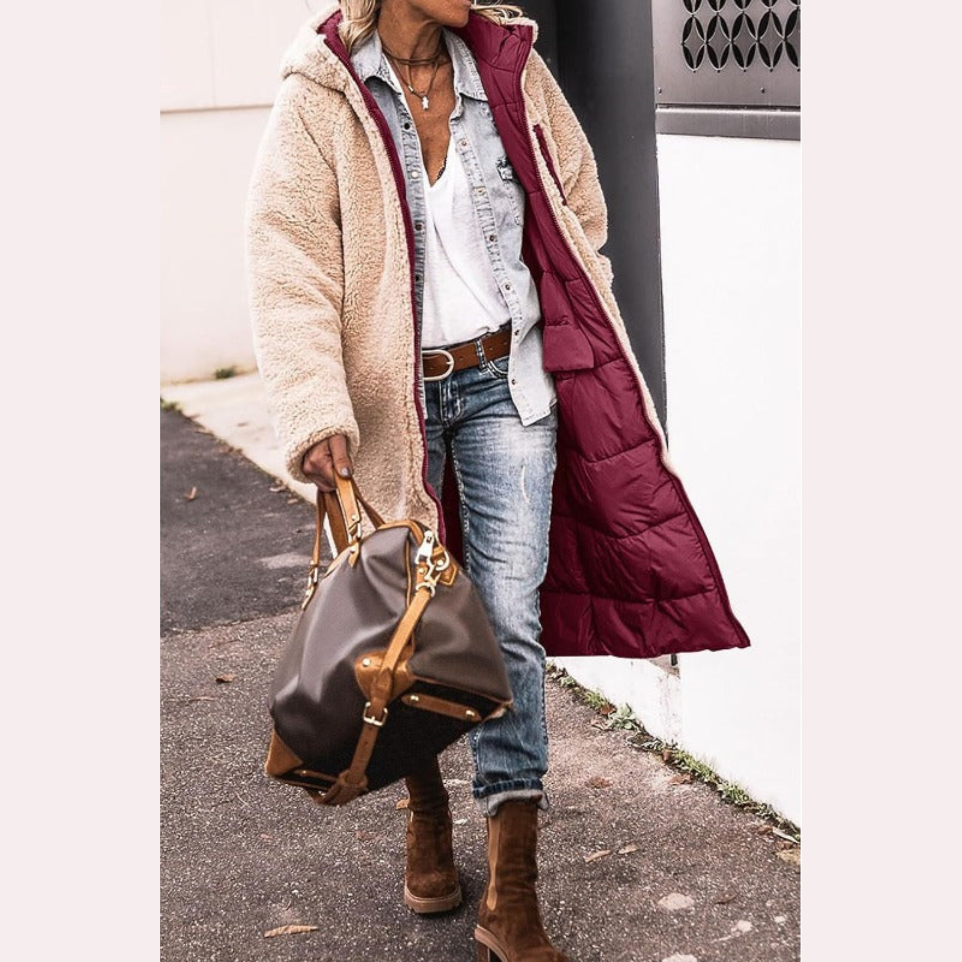 Elegant reversible everyday two-look coat for women | Amelia -13