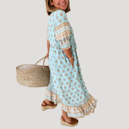 Stylish long-sleeve boho midi dress for women -2