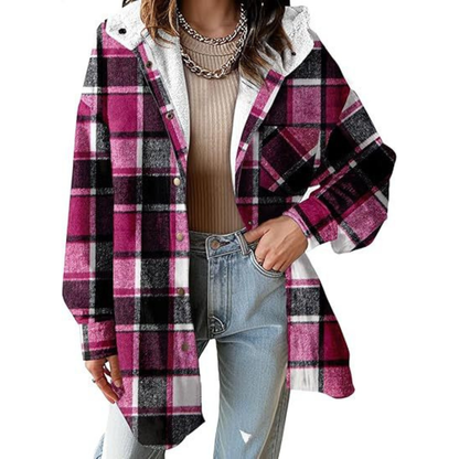 Relaxed Fit Hooded Plaid Jacket Stylish For Women | Brinley