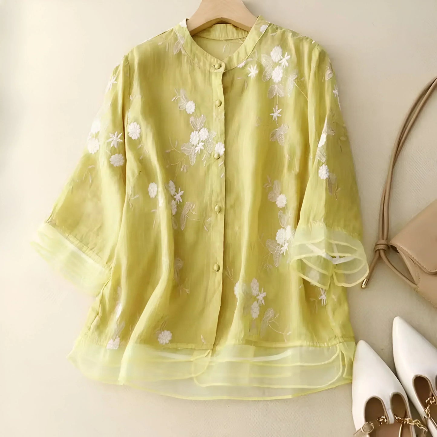 Embroidered Floral Button Blouse Chic For Women | Liora