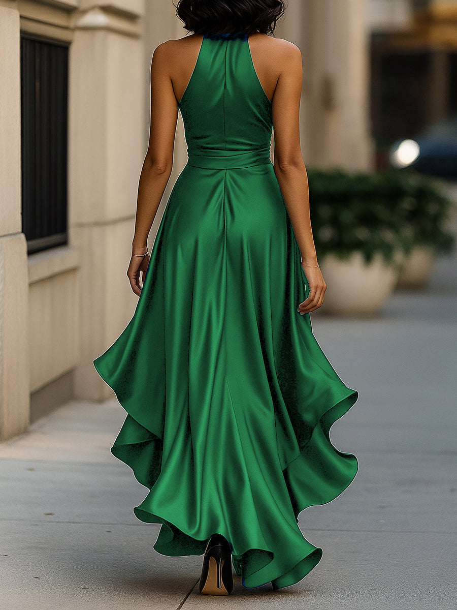 Glamorous satin halter evening gown for women - 22