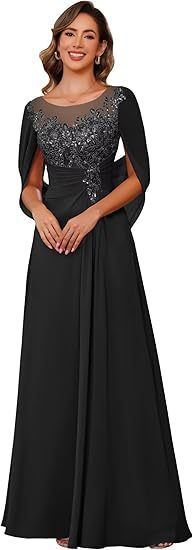 Elegant A-line dress with cape for occasions for women | Margot -9