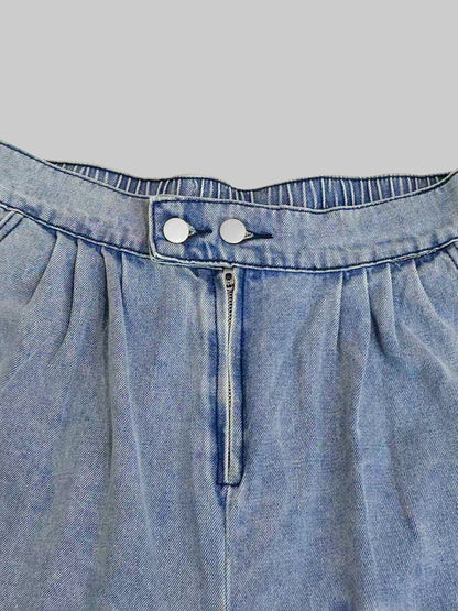 Loose buttoned zip solid denim jean trousers for women - 6
