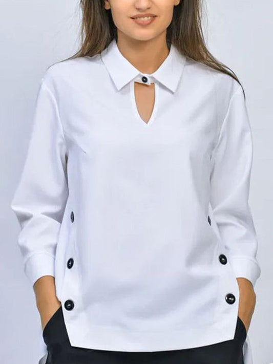 Long-sleeve hollow split-joint lapel blouse for women - 1