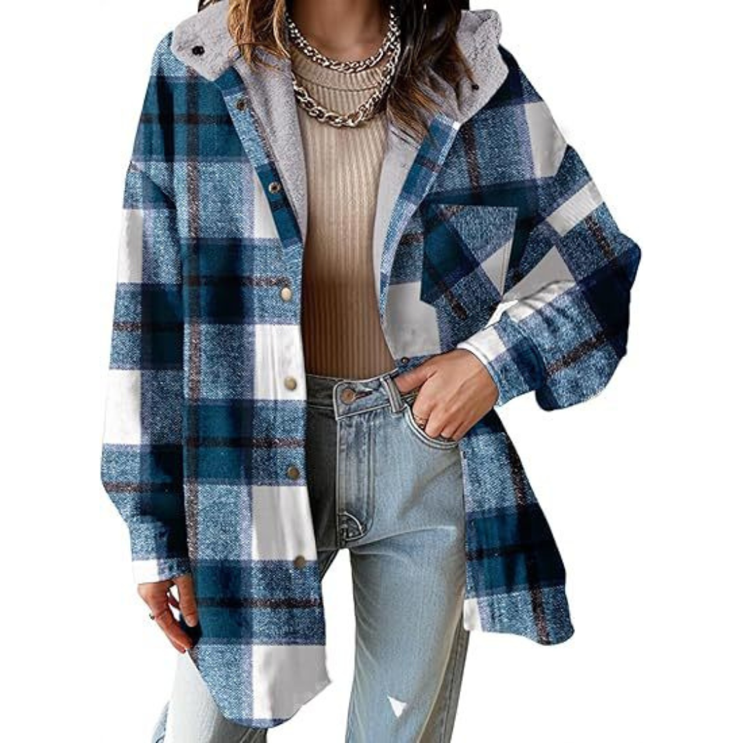 Relaxed Fit Hooded Plaid Jacket Stylish For Women | Brinley