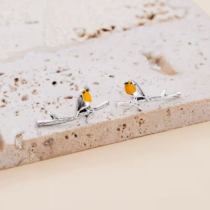 Elegant robin bird stud earrings for women -3